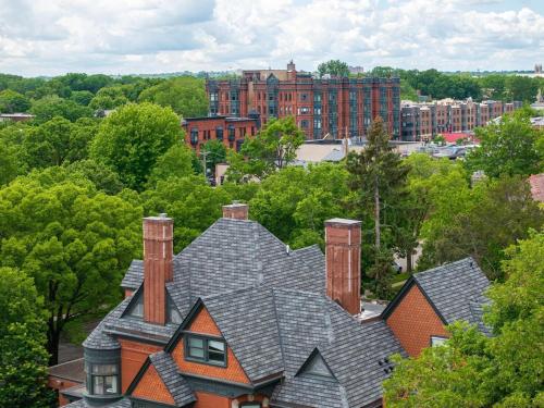 a roof of a house with chimneys on top of it at The New Victorian Mansion Bed & Breakfast in Saint Paul