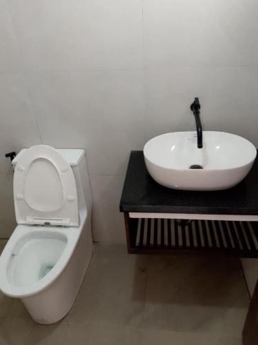 a bathroom with a white toilet and a sink at WJV Inn Cordova II in Cordova