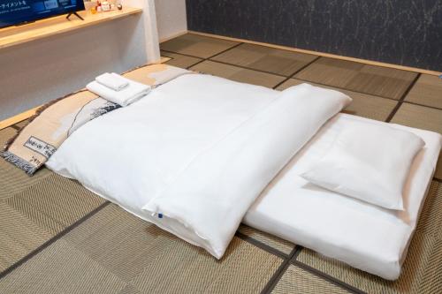 two white pillows on the floor in a room at ohayo両国 in Tokyo