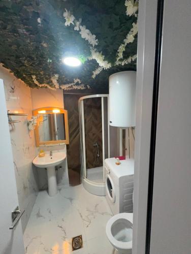 ein Badezimmer mit Toilette und Waschbecken in der Unterkunft Hedonijamm in Ohrid