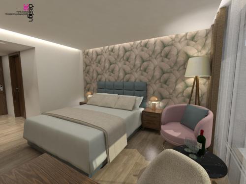 a rendering of a bedroom with a bed and a chair at Great Athens Hotel in Athens