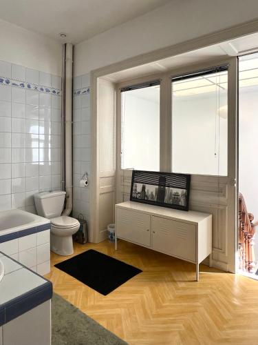 une salle de bain avec toilettes et lavabo dans l'établissement l'appart roubaisien, à Roubaix
