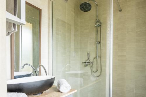 a bathroom with a sink and a shower at Studio - 2 lits doubles - parking in Saint-Paul-lès-Dax