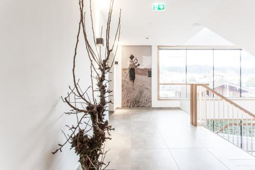 a room with white walls and a plant at Hubertus Logis Apartments in Brixen im Thale