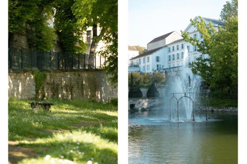 two pictures of a river and a building at Divine Couture - Suite Cambon in Carrières-sur-Seine