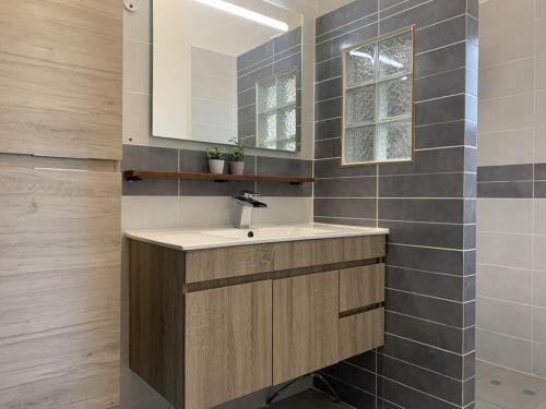 un baño con lavabo y espejo en Villa Natura, en Saint-Jean-de-Cuculles