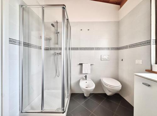 a bathroom with a shower and a toilet and a sink at Drolive apartment in Dro