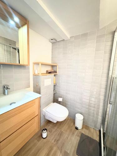 une salle de bain avec toilettes et lavabo dans l'établissement Appartement Aixois de caractère Place des 4 Dauphins, à Aix-en-Provence