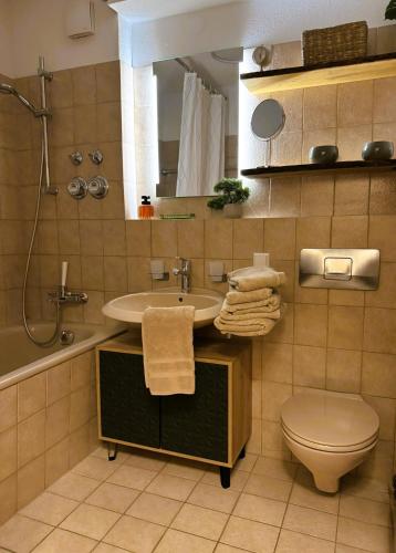 a bathroom with a sink and a toilet at Ferienwohnung Seerose Titisee in Titisee-Neustadt