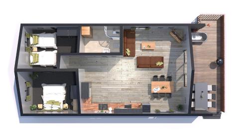 a rendering of a small apartment floor plan at Lerryn Lodge - 2 bedroom in Looe