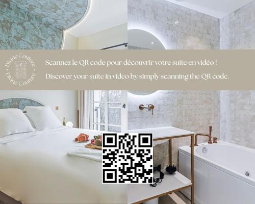 Cette chambre comprend un lit, une baignoire et un lavabo. dans l'établissement Divine Couture - Suite Montaigne, à Carrières-sur-Seine