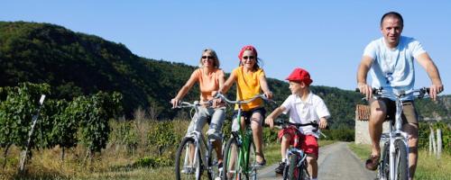 un groupe de personnes à vélo sur une route dans l'établissement Camping la tuque, à Belaye