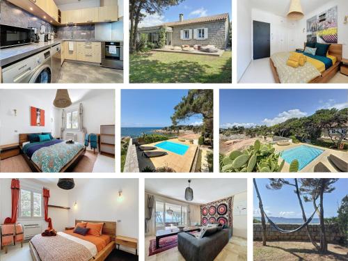 un collage de photos d'une maison avec piscine dans l'établissement La Perle d'Isolella - Villa Les Pieds dans l'Eau - Les Frères de la Loc', à Pietrosella