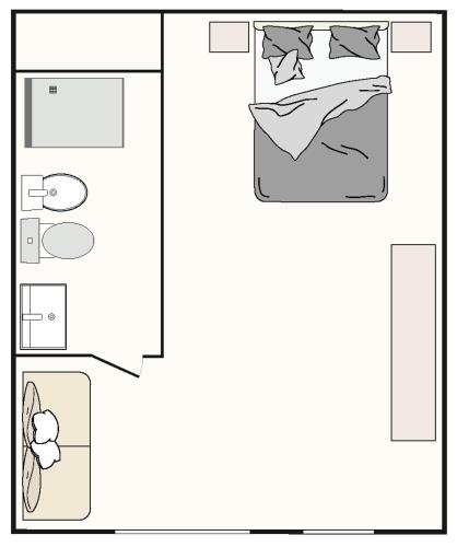a floor plan of a kitchen and a living room at Camping Grande Italia in Chioggia