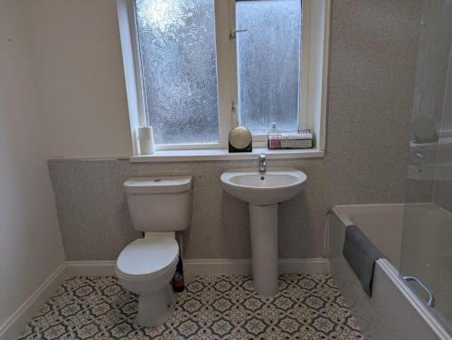 ニューカッスル・アポン・タインにある3 Bed Executive Apartmentのトイレ、洗面台、窓のあるバスルーム