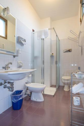 a bathroom with a sink and a shower and a toilet at Hotel Giardinetto in Desenzano del Garda