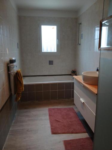 une salle de bain avec une baignoire et un lavabo dans l'établissement Ventoux beautiful quiet house, à Saint-Christol