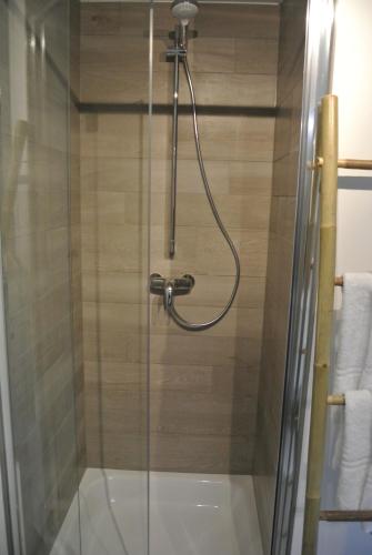 a shower with a glass door in a bathroom at Lo-Gies in Lochristi