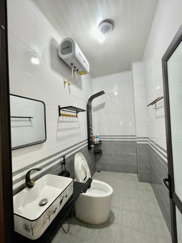 a bathroom with a toilet and a sink at Bean Villa Tam Đảo in Tam Ðảo