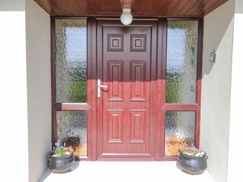 a wooden door with two potted plants in front of it at Teach Ards in Kilgarvan