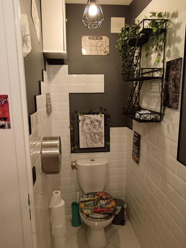 une petite salle de bain avec toilettes et lavabo dans l'établissement Chambre dans appartement Saint Martin d'Hères près du Campus, UGA et Neyrpic, à Rhut