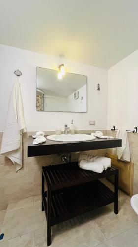 a bathroom with a sink and a large mirror at Apartment Casa Beatrice in Pizzo