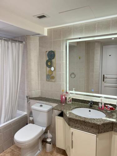 亚历山大Cozy Apartment On San Stefano Grand Plaza Towers的配有马桶、水槽和镜子的浴室