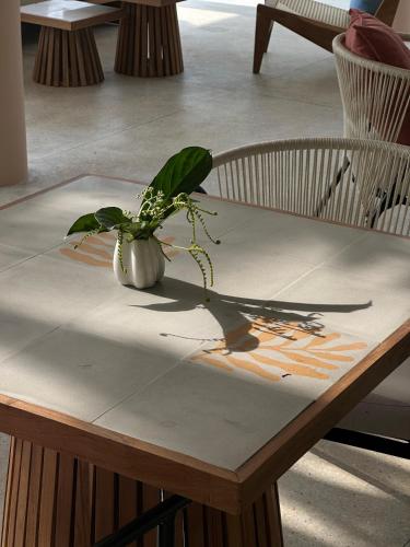 a table with a potted plant on top of it at Sola - Boutique Hotel in Ahangama