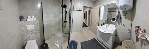 a bathroom with a shower and a sink at Apartman Pranić Mostar in Mostar