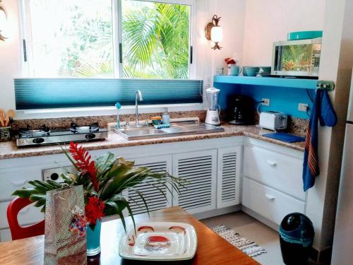 Una cocina o cocineta en Down By The Sea, the beachfront Apartment
