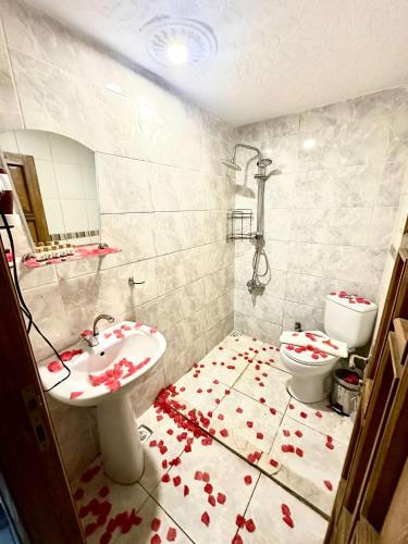 a bathroom with a sink and a toilet at Cendere Old City Hotel in Istanbul