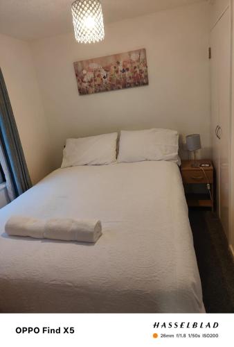 a bedroom with a bed with a white bedspread at Tolroy manor holiday cottage in Saint Erth
