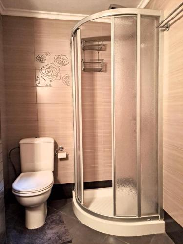 a bathroom with a toilet and a shower at Bella Vita Ixia in Ixia
