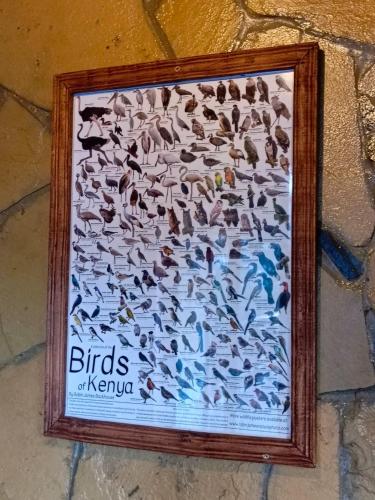 a picture of birds in a picture frame on a wall at Thitu Log House in Nakuru