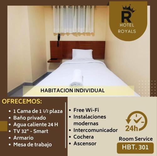a poster of a bedroom with a bed in a room at The Royals Huaraz in Huaraz