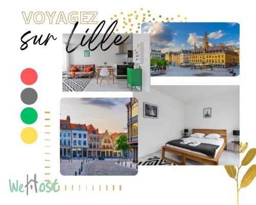 un collage d'images d'une ville dans l'établissement Poppy-Ideally located, Next station,Gd Palais&City, à Lille