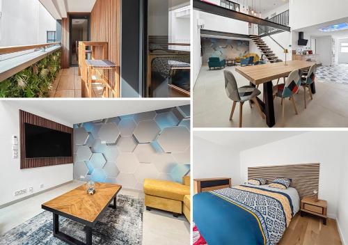 un collage de photos d'une maison dans l'établissement Le loft du canal de Rompsay, à La Rochelle