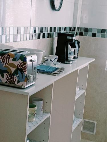a kitchen counter with a toaster on top of it at pension Tolima in Cabezón de la Sal