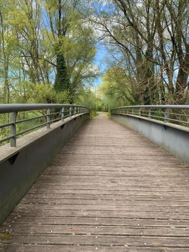 a bridge over a river with trees in the background at Spacieux Logement Grandvillars in Grandvillars
