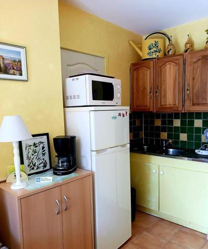 Il comprend une cuisine équipée d'un four micro-ondes et d'un réfrigérateur. dans l'établissement Le gite proc, à Repenti