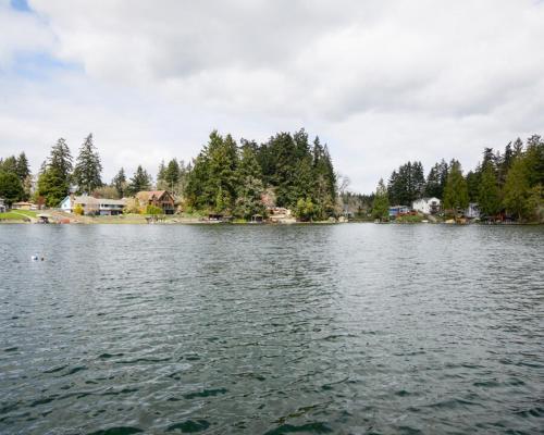 a large body of water with houses and trees at Lakefront near Seattle, Mt Rainier & Ocean Shores in Spanaway