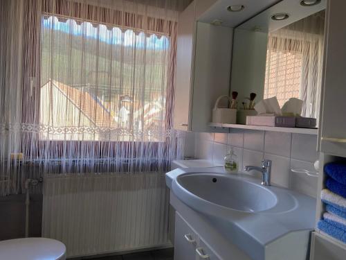 Ένα μπάνιο στο Ferienhaus im schönen Winzerdorf Kirschroth mit Sonnenterrasse und Wintergarten
