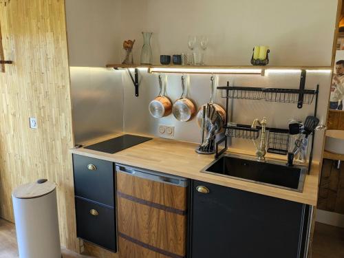 a small kitchen with a sink and a counter at Fraakland in Neauphe-sous-Essai