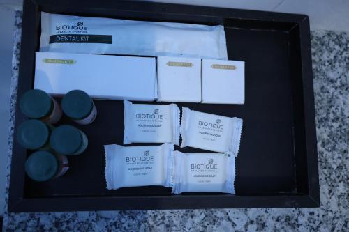 a black box with some white products in it at Jawai Bera Leopard Camp in Bera