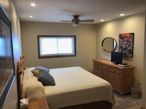 a bedroom with a bed and a mirror and a dresser at Buffalo Ridge 2 Bedrooms 1 Loft BRBF in Silverthorne