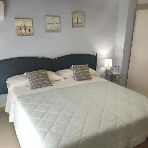 a bedroom with a large white bed with two pillows at La Milotxa in Adsubia