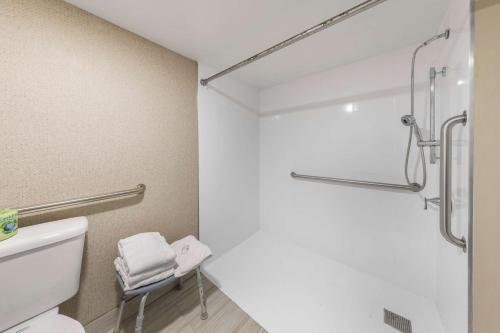 a bathroom with a shower and a toilet and a sink at Quality Inn & Suites Camarillo-Oxnard in Camarillo