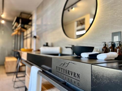 a kitchen counter with a mirror on it at 57 Waterberg in Welgevonden Game Reserve