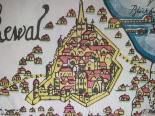 a drawing of a city on a towel at House-Museum #Medieval unique experience in Tallinn