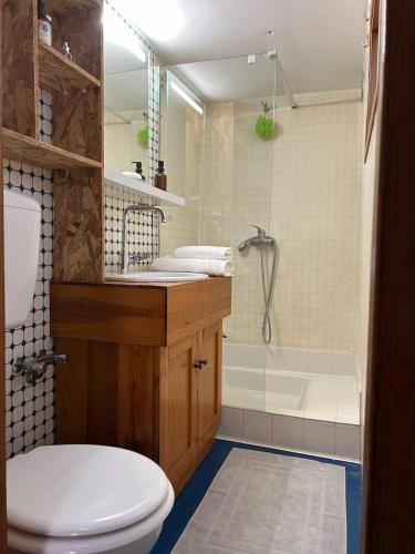 une salle de bain avec toilettes, douche et lavabo dans l'établissement Beautiful apartment in the middle of town, à Montpellier